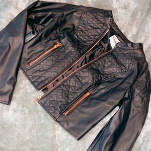 Black biker styled jacket.